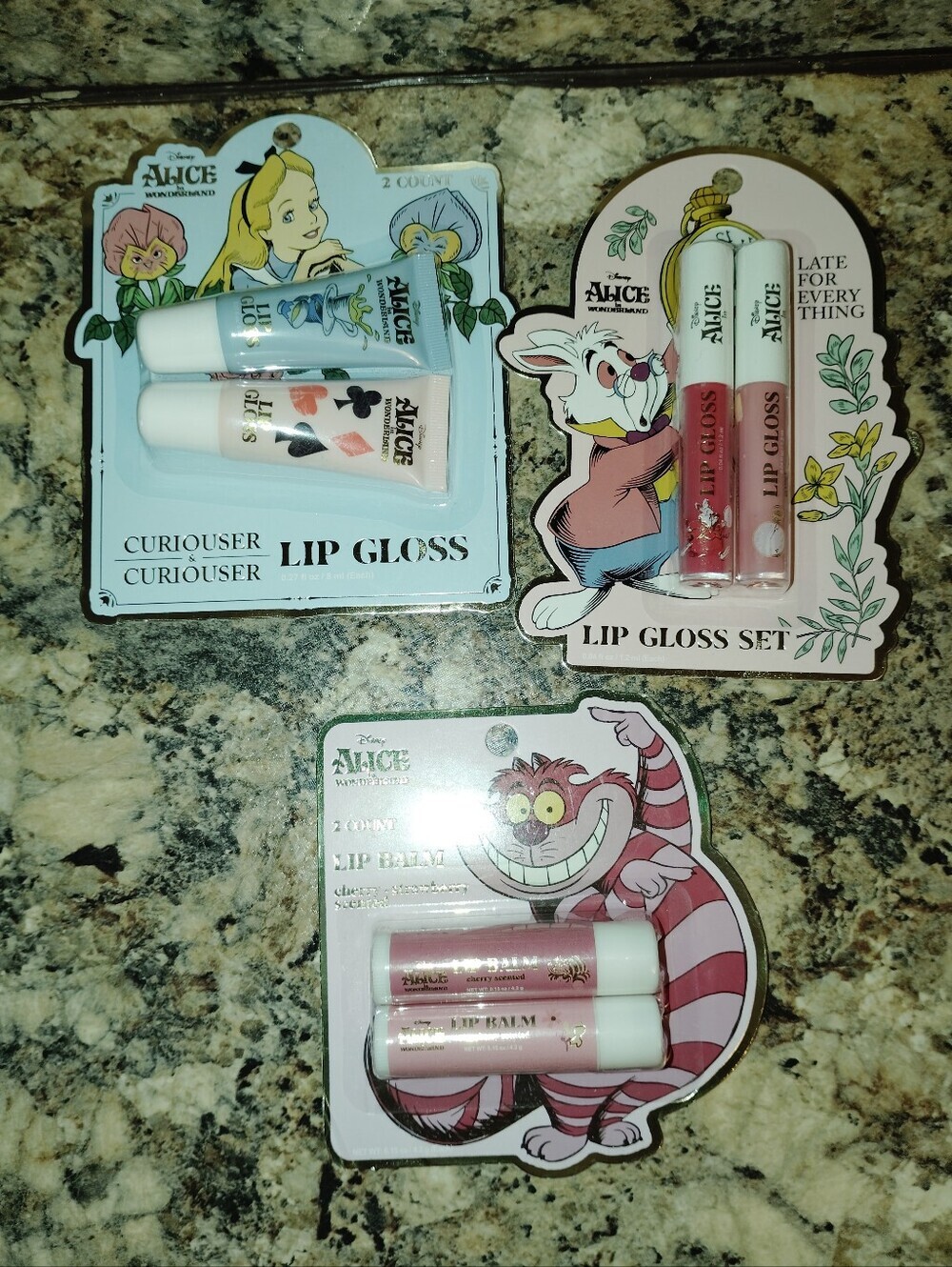 Disney Alice in Wonderland Lip Gloss & Balm Trio Set - Pink, Blue, White